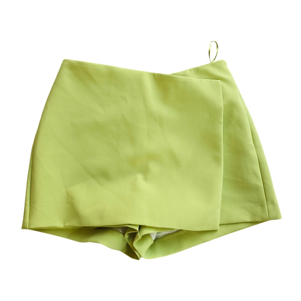 Zara Lime Green Asymmetric Wrap Skort High Waist Shorts Size Medium